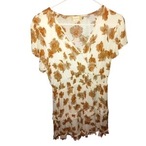 Altar'd State Cream and Brown Floral Midi Dress